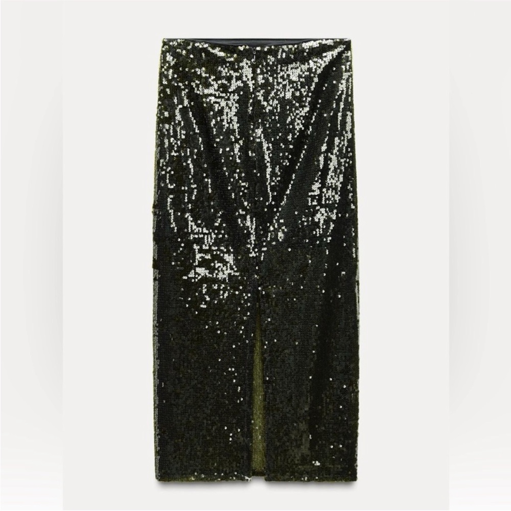 ZARA GREEN SEQUIN MIDI SKIRT 2157/248/500 015/216 - Picture 15 of 16